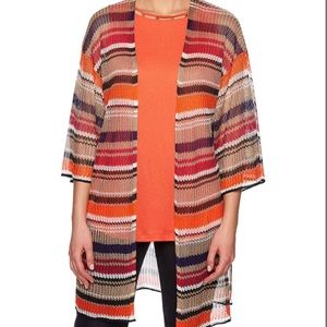 Ruby Rd Eastern Sweater Duster Cardigan Open Front Promise Stripe  Multicolor XL